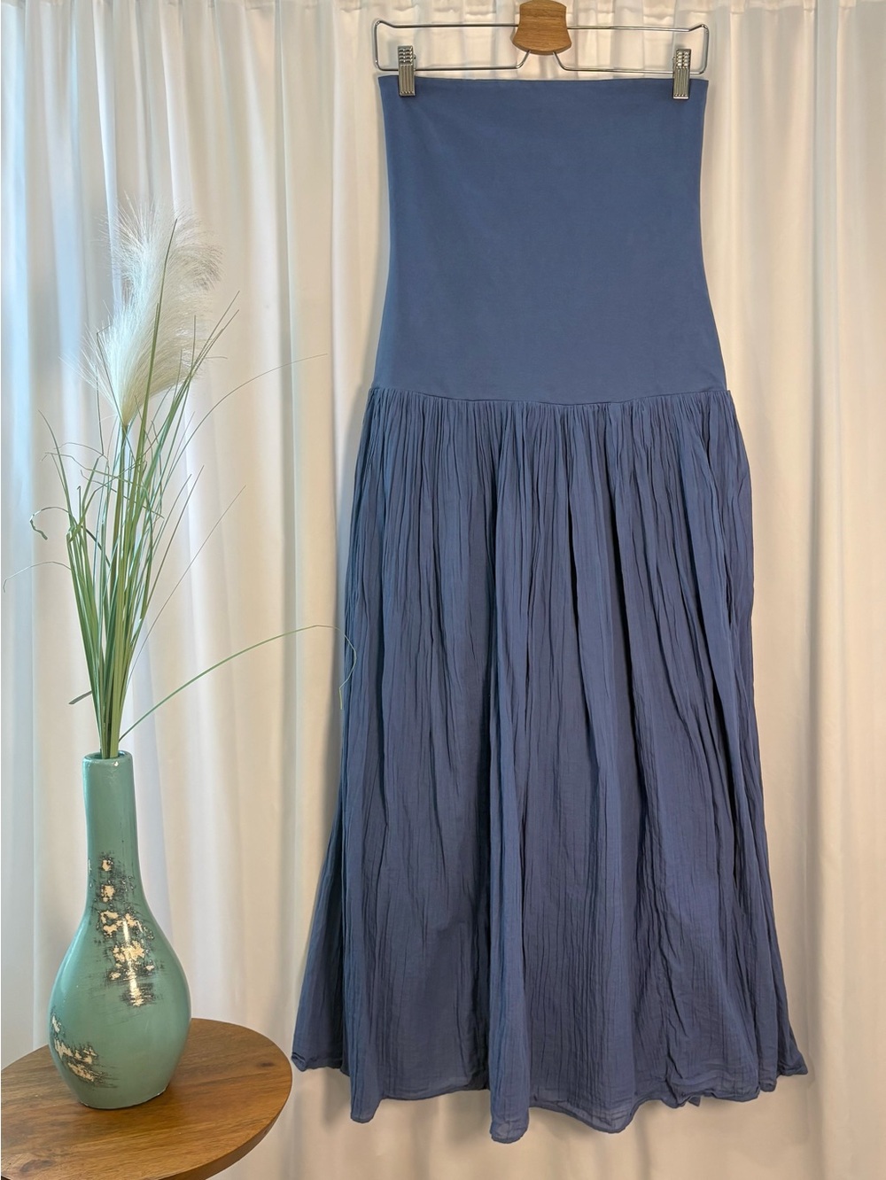 Aerie At The Barre Convertible Maxi Skirt Strapless Dress Blue M